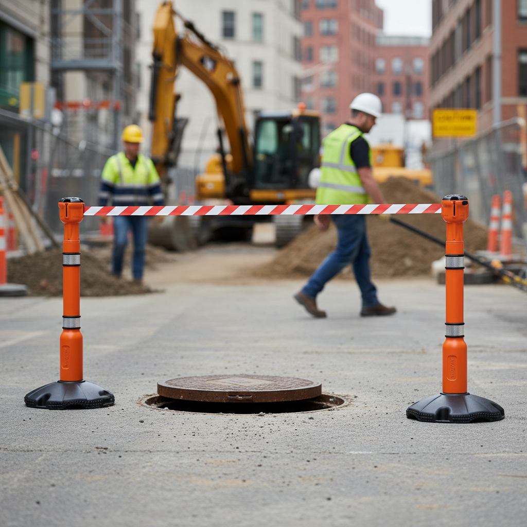 Premium High-Visibility Belt Stanchion with 9m Retractable Belt and Cone Top for Safety Management Solutions