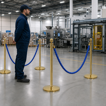 Brass Rope Barrier Set with Blue Ropes for Event Management (Pack of 6)