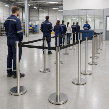 Belt Stanchions with Retractable Black Belt for Event Management (Pack of 20)