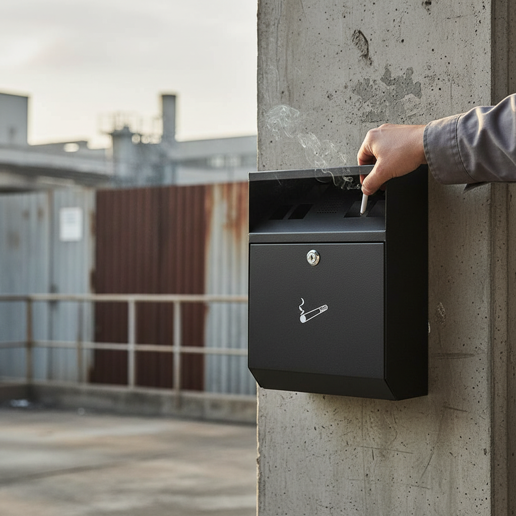 Premium Square Wall Mounted Ashtray Bin - High-Capacity Steel Design for Indoor and Outdoor Use | Barriers Co