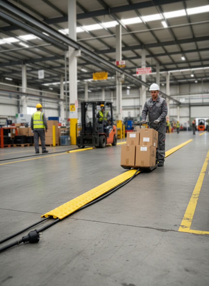 Premium Cable Ramp for Indoor and Outdoor Use - High-Visibility Yellow, Durable Rubber, Modular Connection System, 135 × 20 × 1000 mm