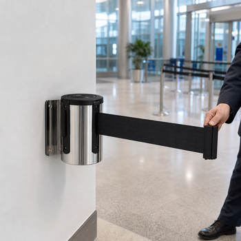 Wall-Mounted Retractable Belt Barrier 6.1m - 10.6m for Large Spaces