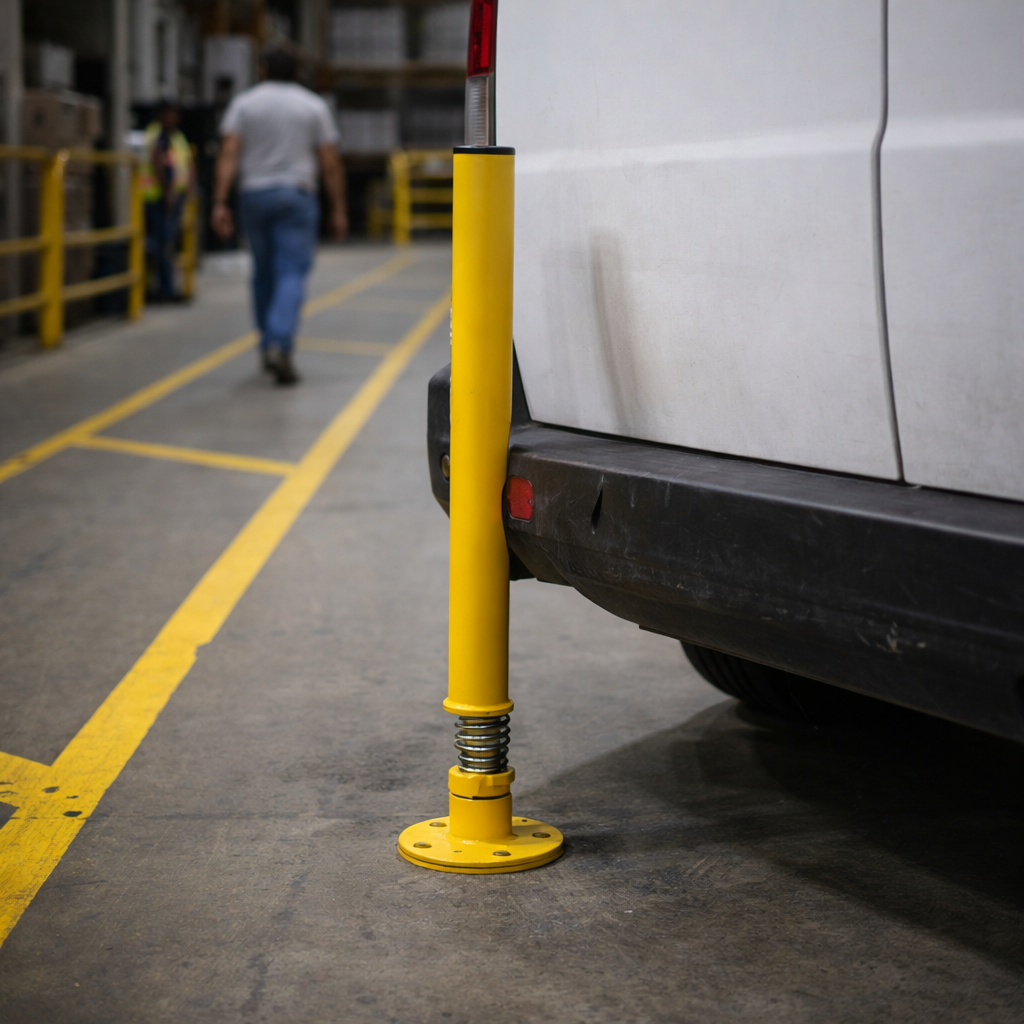 Fixed Spring Security Bollard – Yellow – 760mm High – Outdoor Safety