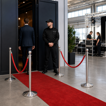 Silver Rope Barrier Set with Red Ropes for Event Management (Pack of 4)
