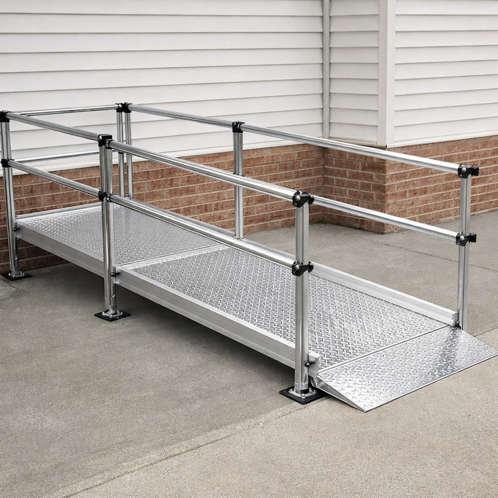 Modular Wheelchair Ramp Kit – 1080mm x 2000mm – Double Handrails – All Weather Use