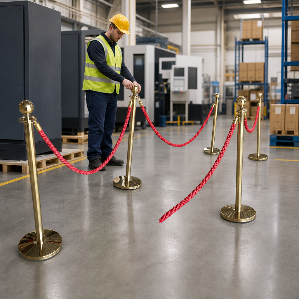 Brass Rope Barrier Set with Red Ropes for Event Management (Pack of 4)