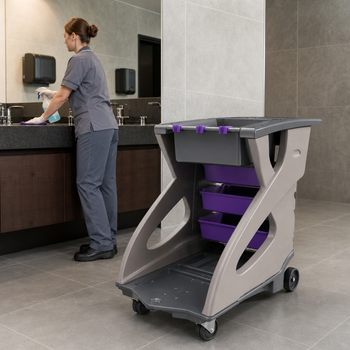 Janitorial Trolley with Waste Bin and Drawers for Cleaning Tasks