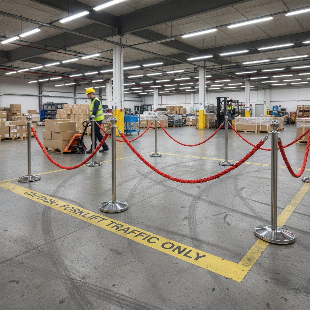 Professional Post and Rope Barrier Set with Quick Setup - 1 Meter Stanchions and 1.5 Meter Ropes for Effective Crowd Control