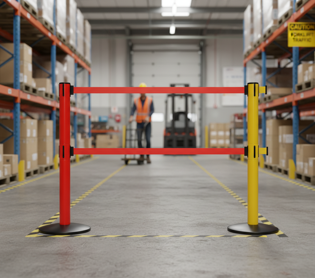 Premium Heavy Duty Weatherproof Retractable Barrier with Two 4.9m Belts for Outdoor Safety