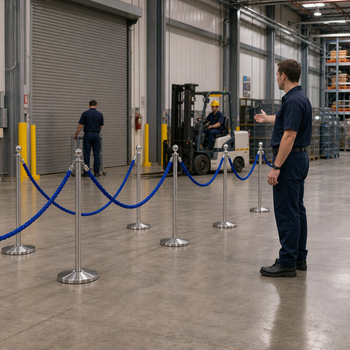 Silver Rope Barrier Set with Blue Ropes for Event Management (Pack of 10)
