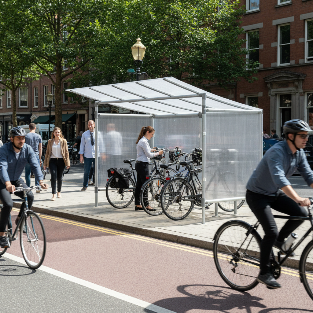 Premium Economy Bike Shelter with Aluminium Frame and Cellular Polycarbonate Roof for Schools... - side view | Barriers Co