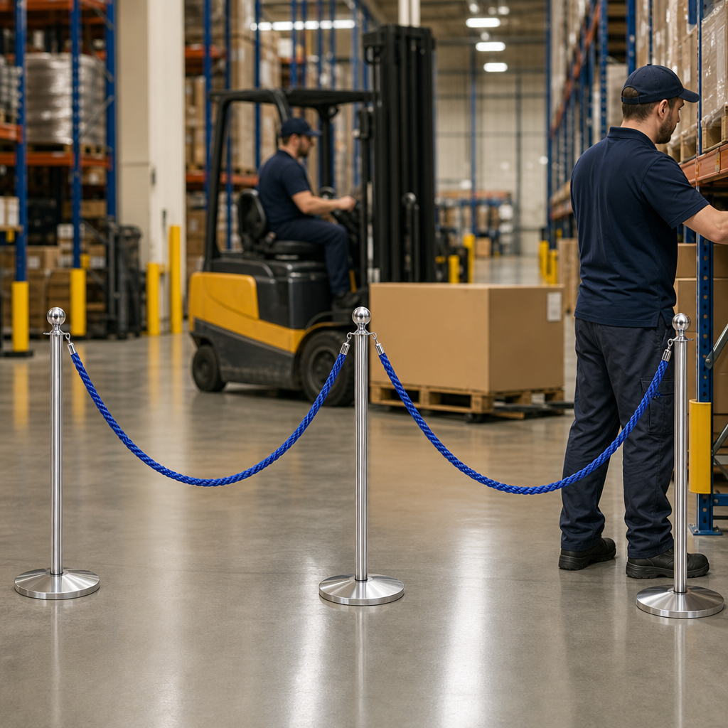 Silver Rope Barrier Set with Blue Ropes for Event Management (Pack of 4)