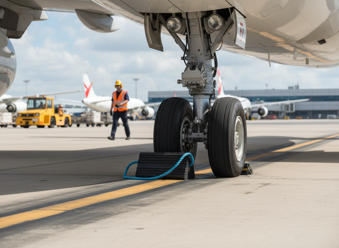 Premium Heavy-Duty Aircraft Wheel Chock with Durable Rope - 170mm x 155mm x 250mm Dimensions for Reliable Aviation Ground Support