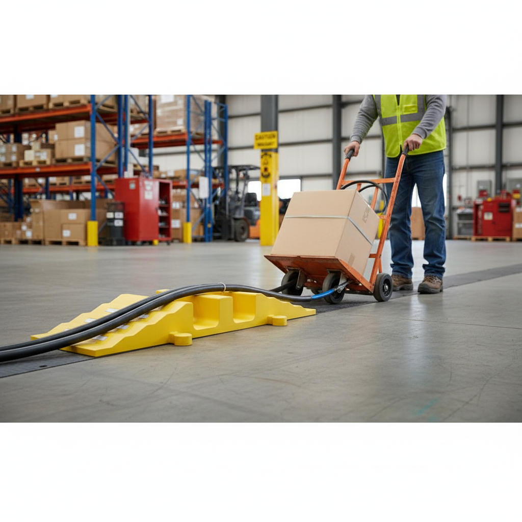 Premium Heavy Duty Hose and Cable Protector – Two Channel Design, Reflective Safety Markings for Indoor and Outdoor Use
