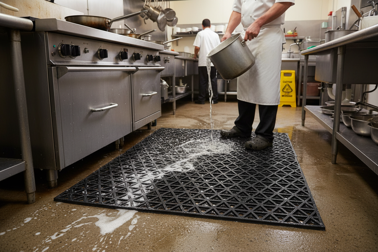 Premium Anti-Slip Rubber Mat with Open Structure for Effective Drainage in Wet and Dry Environments