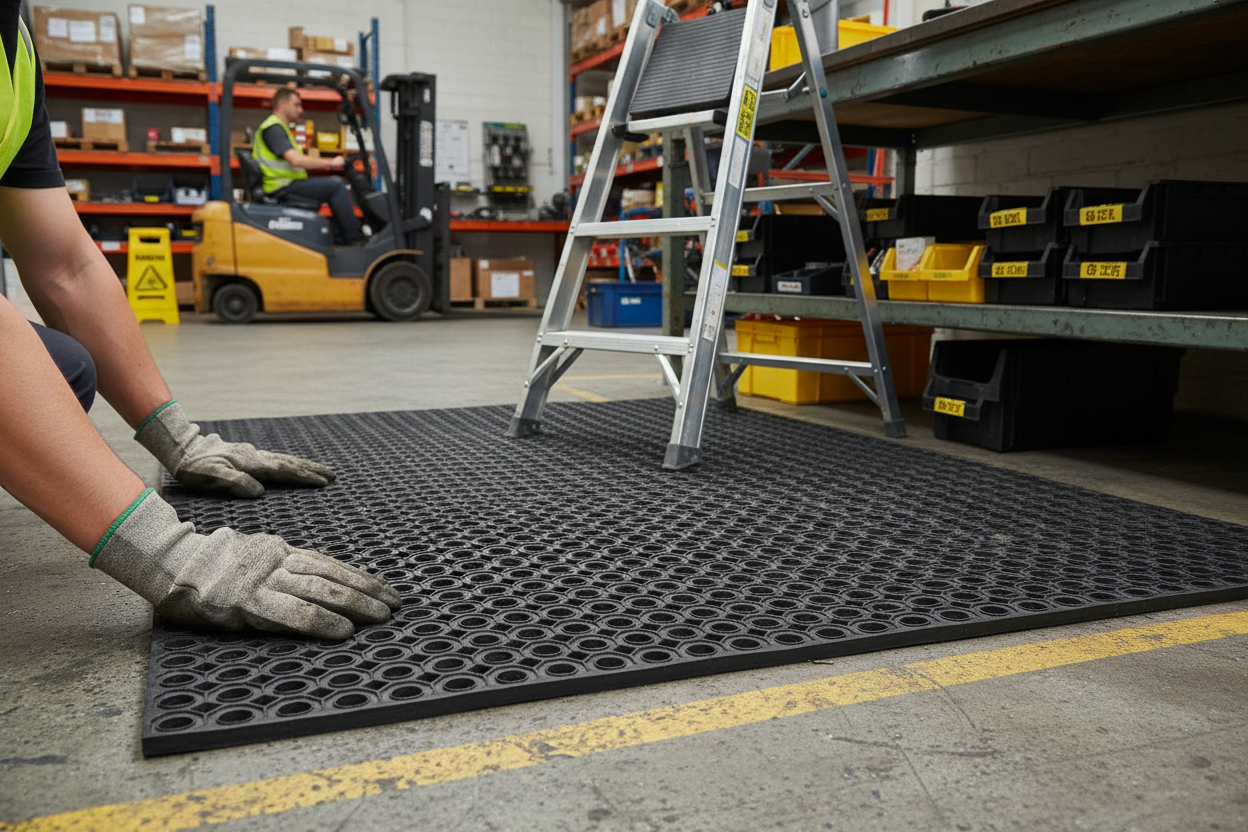 Premium Anti-Slip Rubber Mat for Large Areas - Heavy Duty, Durable, and Comfortable with Effective Drainage