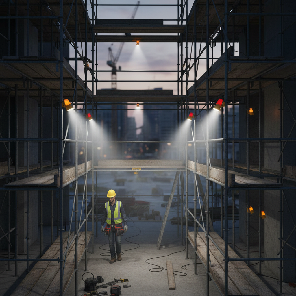 Premium LED Scaffold Lamp - Battery Powered, 360 Degree Visibility, Weatherproof Design with Built-in Light Sensor