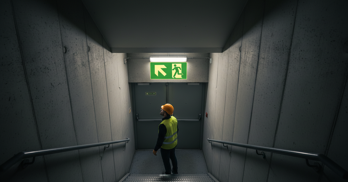 Premium Emergency Exit Sign for Left Direction - Photoluminescent Aluminum with Multiple Size Options