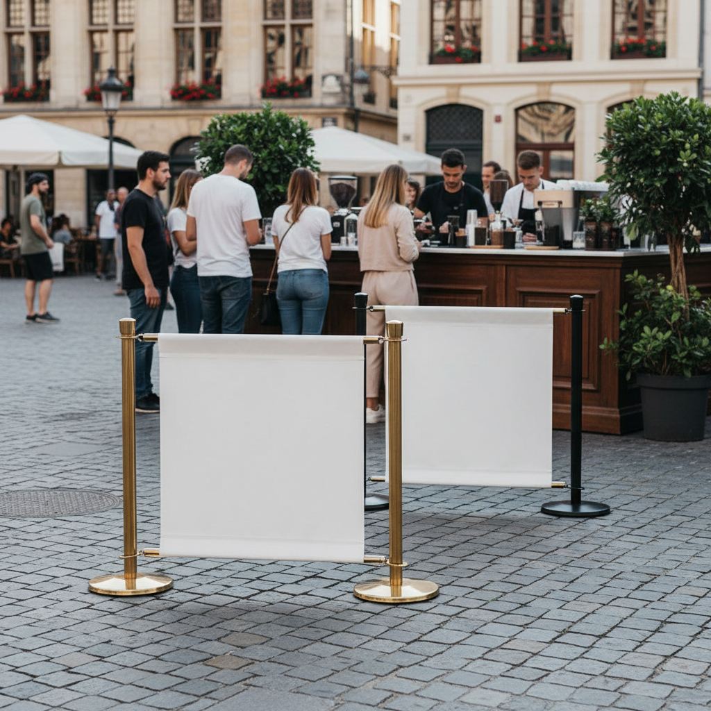 Premium Café Barrier Set with Custom Printed Banner – 2 Meter Posts for Branding Visibility