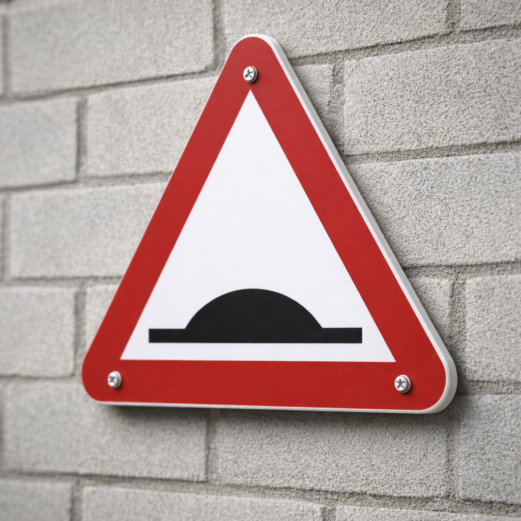 Wall Mounted Speed Bump Warning Sign – 600mm x 600mm – Reflective Surface – Traffic Control