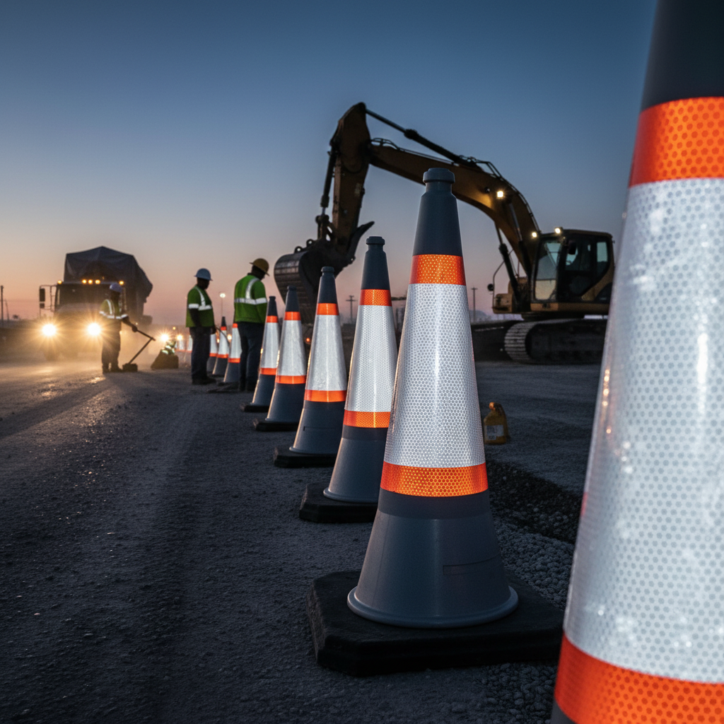 Professional Reflective Traffic Cone Sleeves Replacement - Durable 500mm, 750mm, and 1m Sizes... - side view | Barriers Co