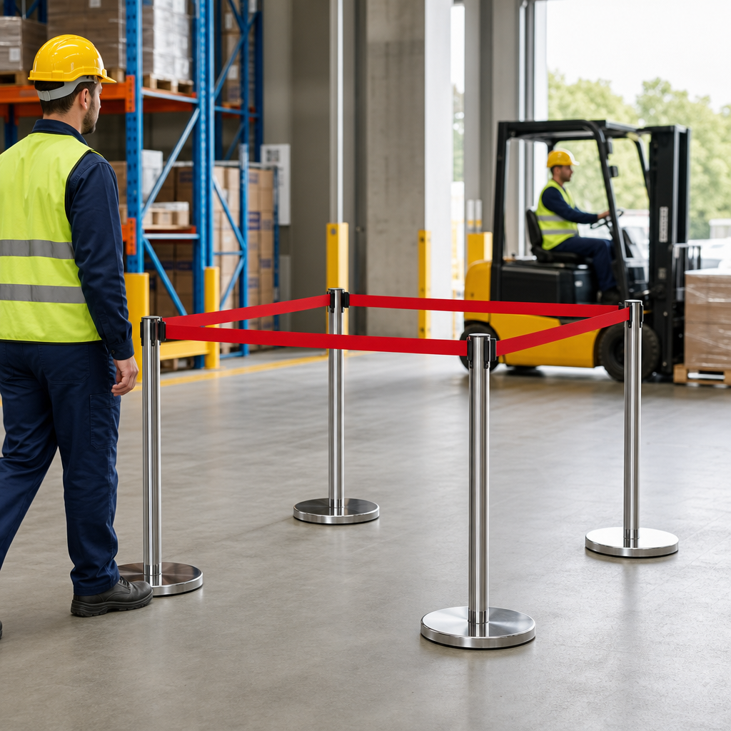 Belt Stanchions with Red Belt for Event Management (Pack of 4)