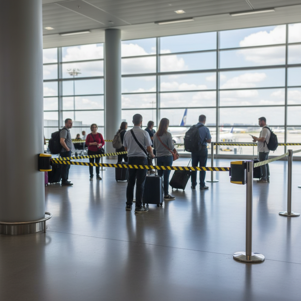 Premium 4-Way Wall Mounted Retractable Belt Barrier with 4.6m Belt for Versatile Crowd Control and Safety