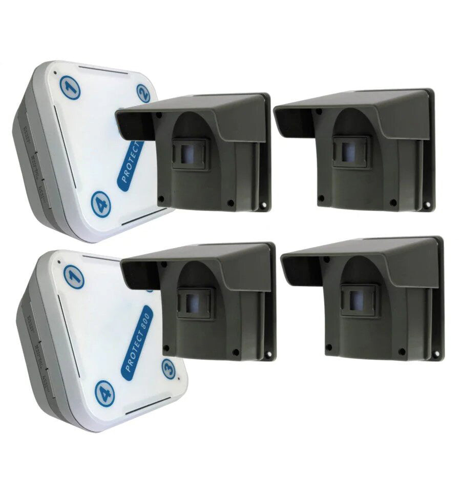 Driveway Alert System With 4 x PIR's (With Multiple Lens Caps) & 2 x Receivers