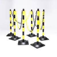 Yellow/Black Chain Post Kit: 6 Posts, 10m Chain, 10 Hooks, 10 Links - Recycled Rubber Base
