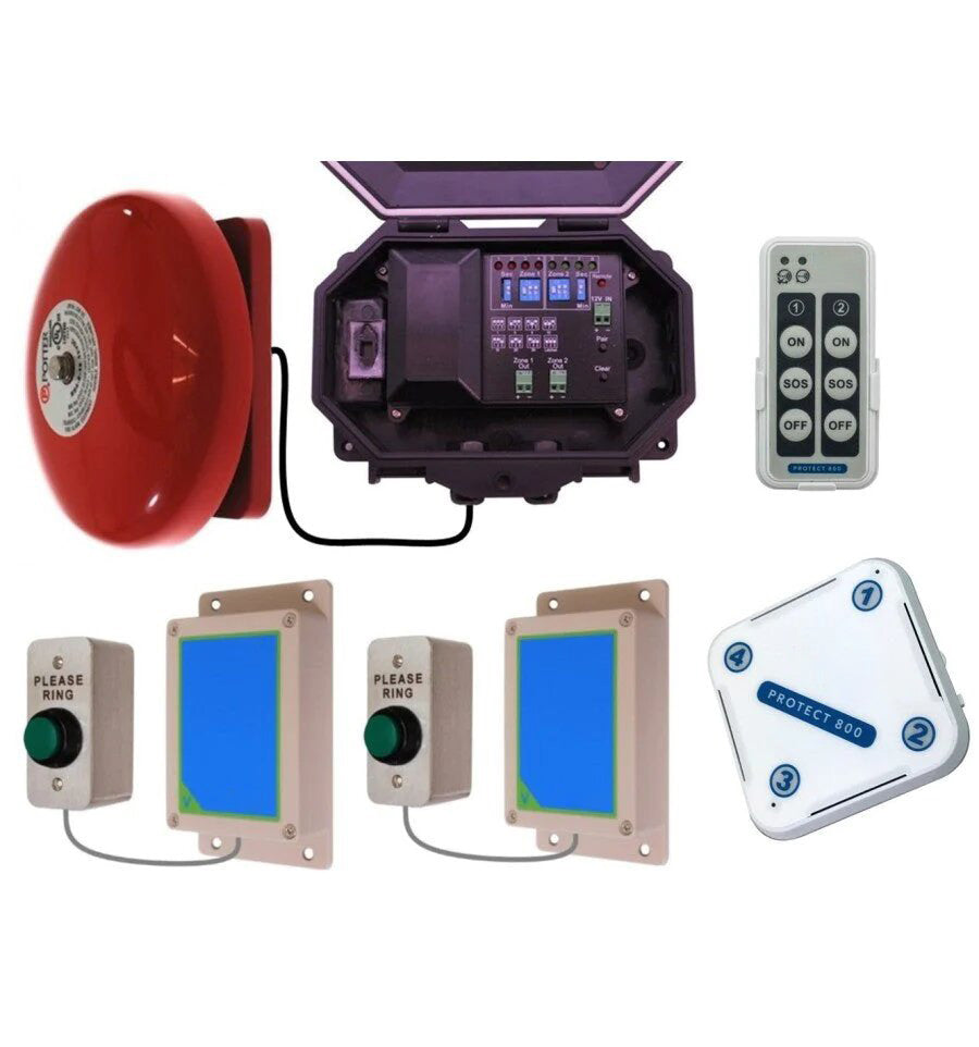 Twin Door Bell Wireless Commercial Bell Kit Included Loud Bell (Adjustable Duration) & Indoor Chime Receiver