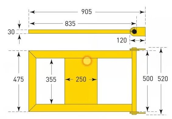 Indoor Black Bull Railing System Gate - 835 x 475mm - Yellow - Self Closing