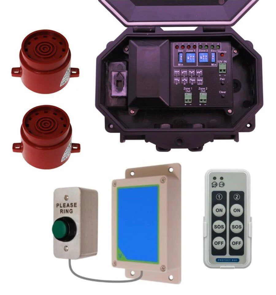Wireless Commercial Siren Kit Included Heavy Duty Push Button & 2 x Adjustable Sirens