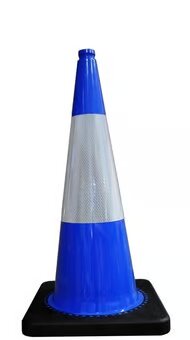 500mm Unbreakable Blue PVC Traffic Cone with 3M Reflective Sleeve