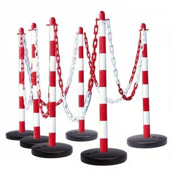 Red/White Chain Post Kit: 6 Posts, 10m Chain, 10 Hooks, - Fillable Base