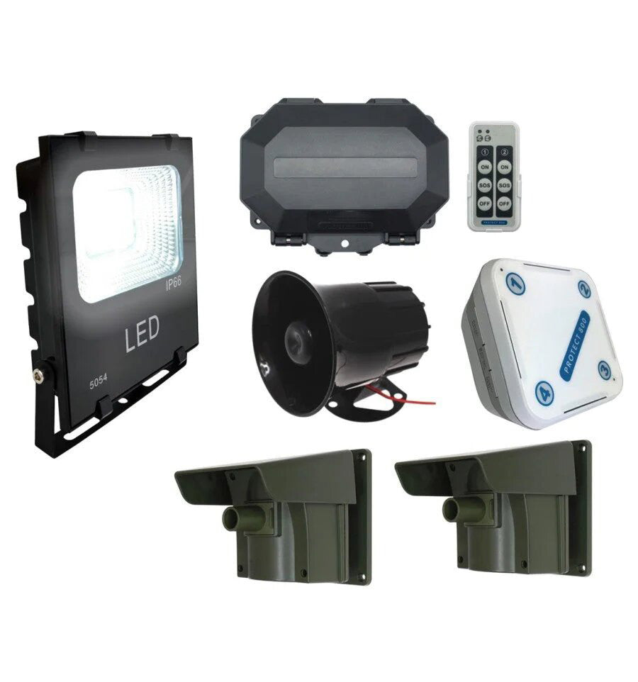 Security Light & Siren Long Range Driveway PIR Alarm With Outdoor & Indoor Receivers