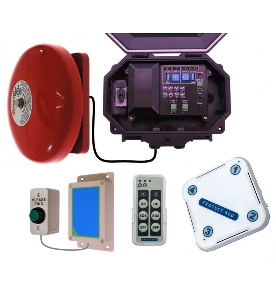 Wireless Commercial Bell Kit inc H/Duty Push Button & Loud Bell (adjustable duration) & Additional Chime Receiver