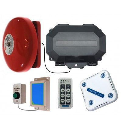 Wireless Commercial Bell Kit inc H/Duty Push Button & Loud Bell (adjustable duration) & Additional Chime Receiver