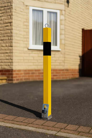 Heavy-Duty Removable Yellow Parking Post with Lockable Eyelet – Anti-Theft Security Bollard