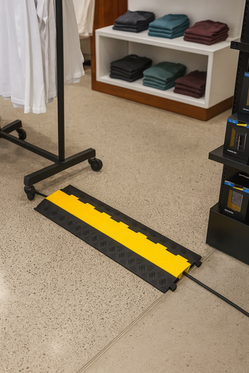 Heavy-Duty 2-Channel Pedestrian Cable Protector – Outdoor & Indoor Floor Cable Cover Ramp for Safety, Events, and Worksites