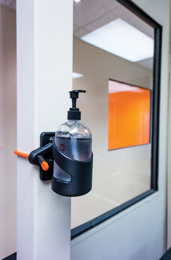 BarrierPlus® Universal Sanitiser Bracket – Secure Mount for Pump Dispensers (Up to 75mm Diameter)