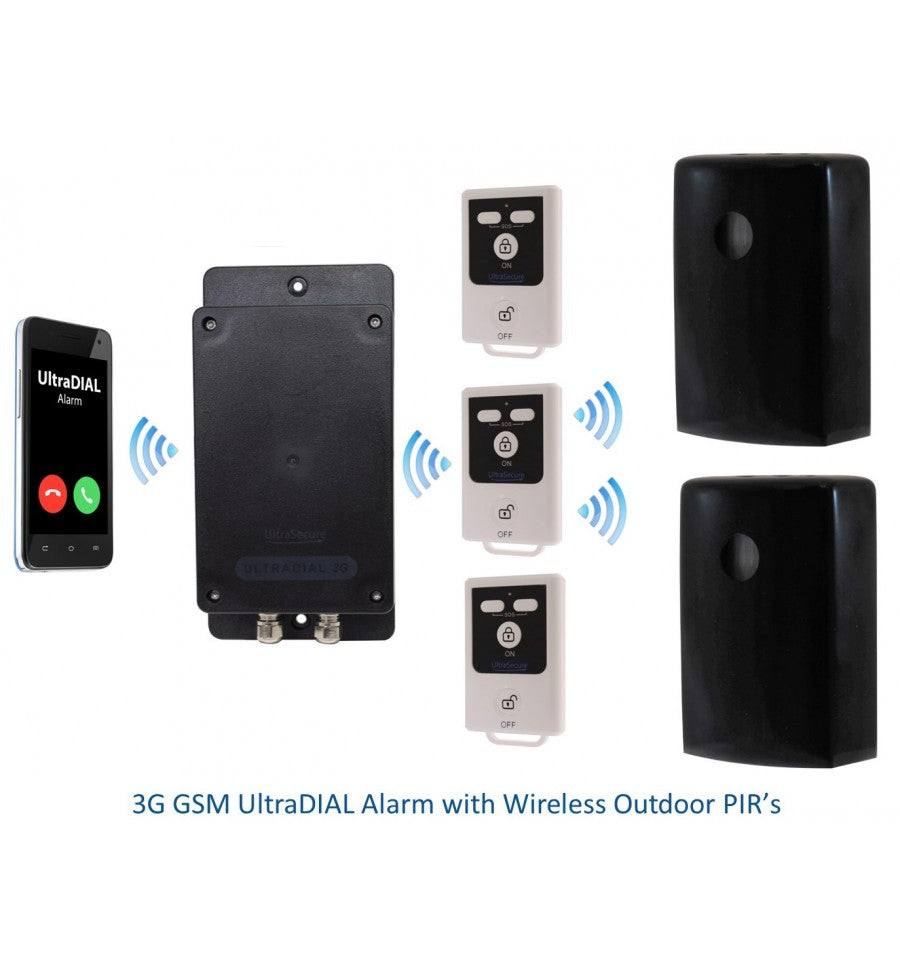 Light Gray Battery Covert GSM UltraDIAL Alarm with 2 x Outdoor BT PIR's