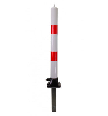 White & Red Fold Down Parking Post With Ground Spigot, Integral Lock & Eyelet