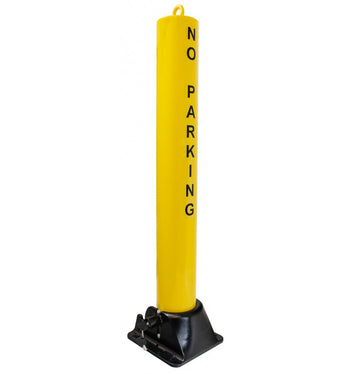 Large Fold Down Steel Security Post - Integral Lock, Eyelet & No Parking Logo