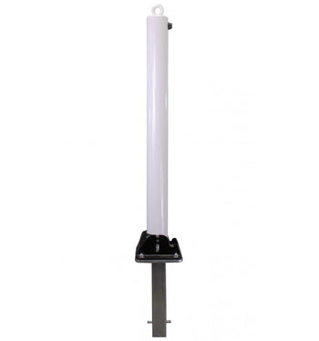 White Fold Down Parking Post With Integral Lock & Chain Eyelet