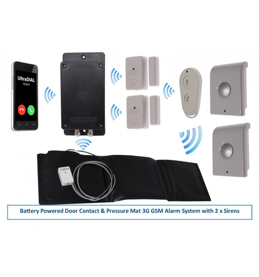 Light Gray Battery 3G GSM UltraDIAL Door & Pressure Mat Alarm With Indoor Sirens