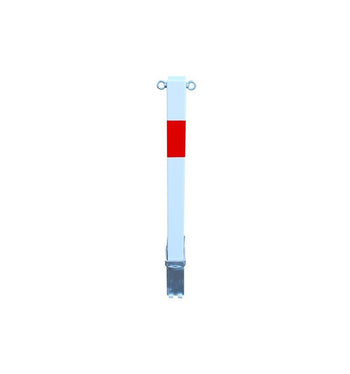 Heavy Duty White & Red Removable Security Bollard with Twin Chain Eyelets – Padlock & Ground Spigot Included