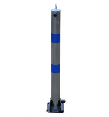 Galvanised Fold Down Parking Post With Blue Stripes