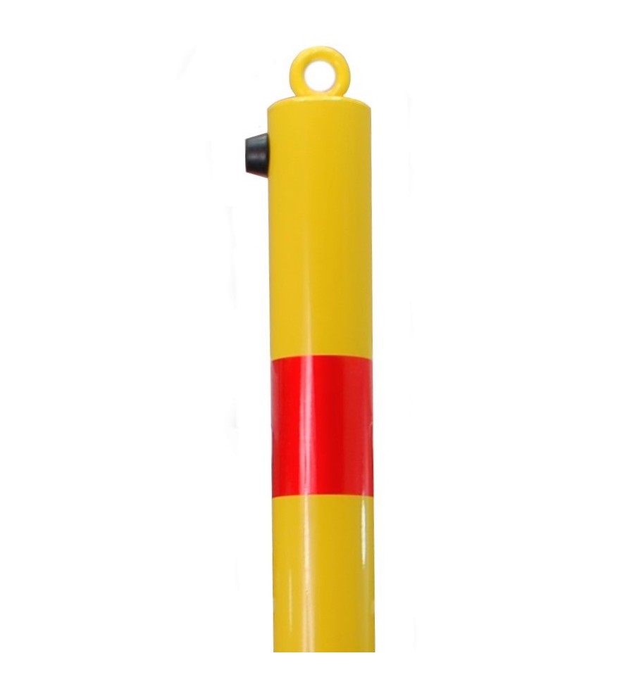 Goldenrod Yellow & Red Fold Down Parking Post With Integral Lock & Top Mounted Eyelet