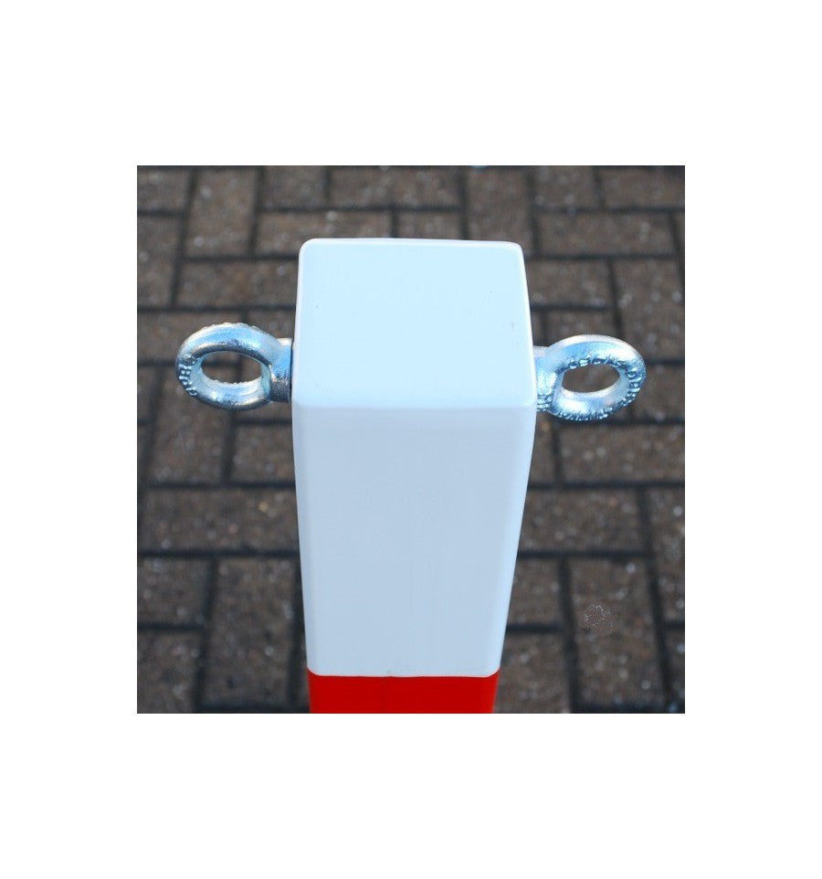 Dark Slate Gray White & Red Removable Security Bollard With Twin Chain Eyelets