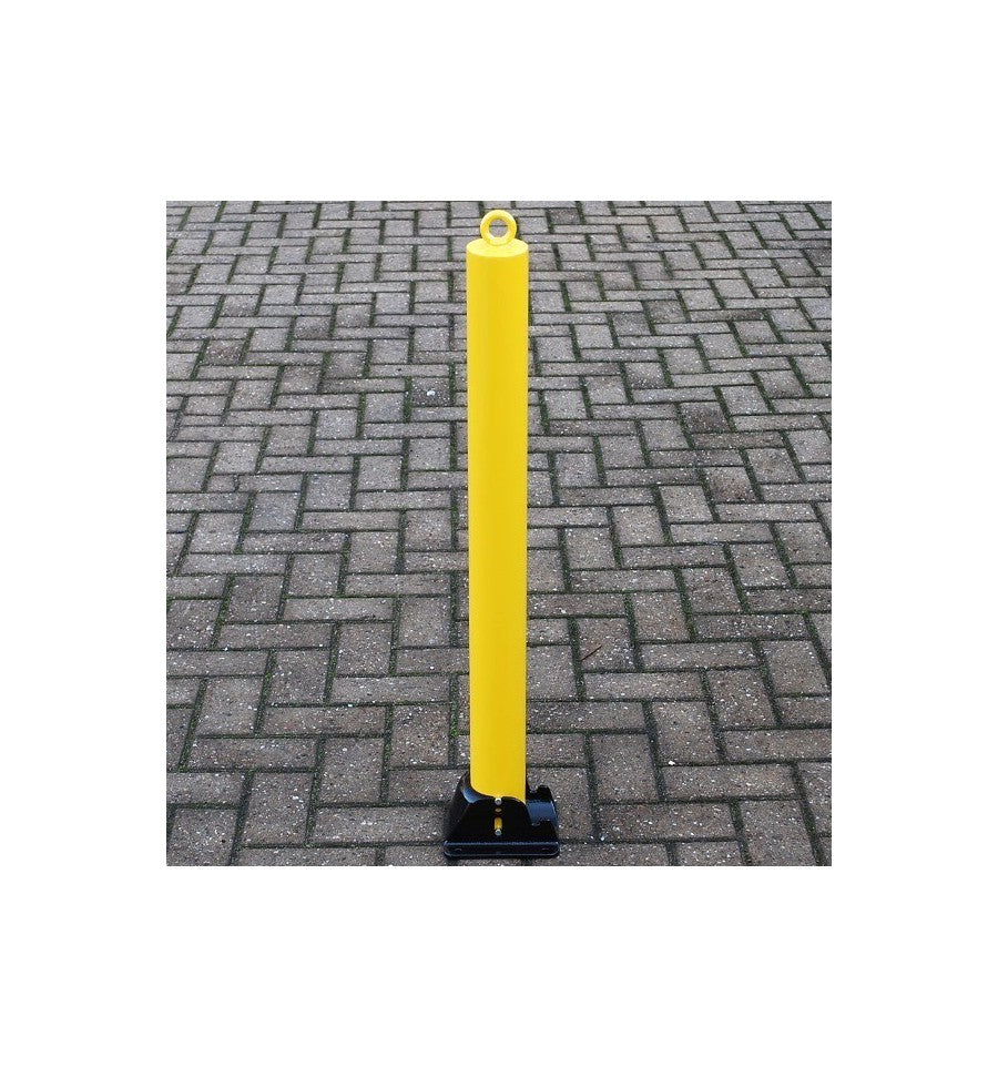 Dim Gray Yellow Fold Down Parking Post With Integral Lock & Top Mounted Eyelet